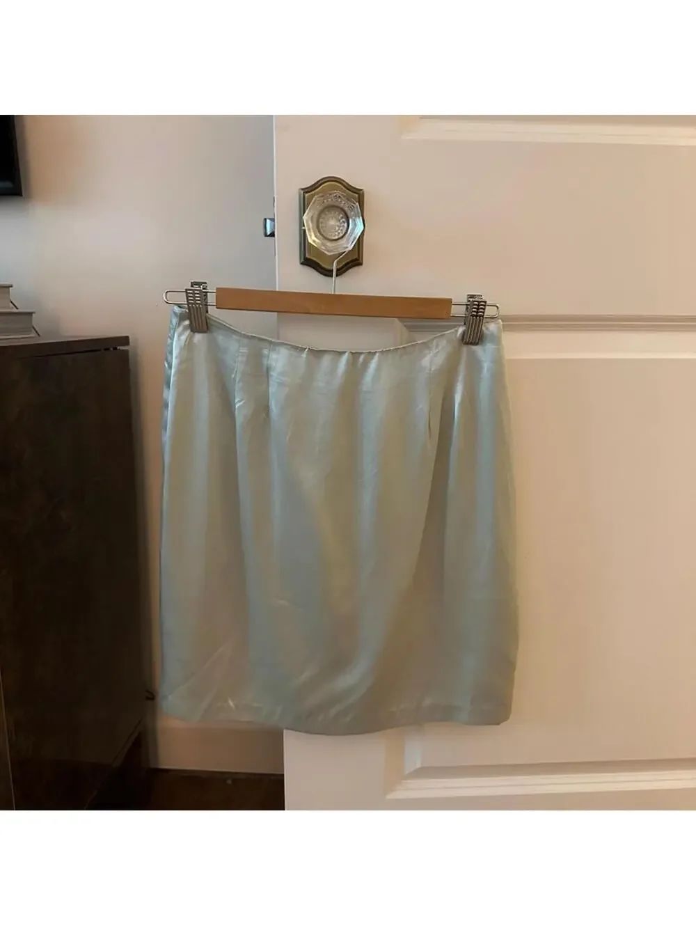Vintage Light Green Satin Matching Set - Blazer and Mini Skirt